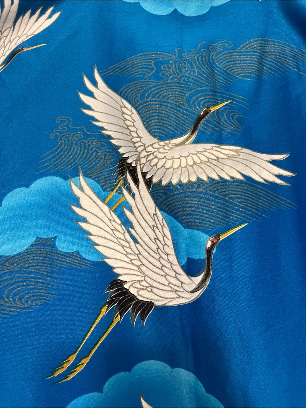 Blue Crane Print Pet Bird-Themed Fabric Panel